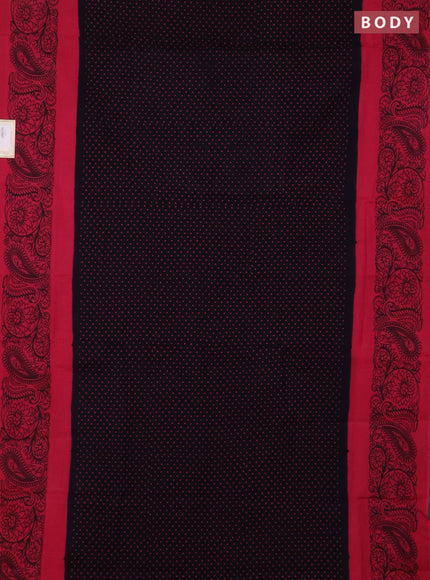 Sungudi cotton saree deep navy blue and pink with allover polka dot prints and printed border