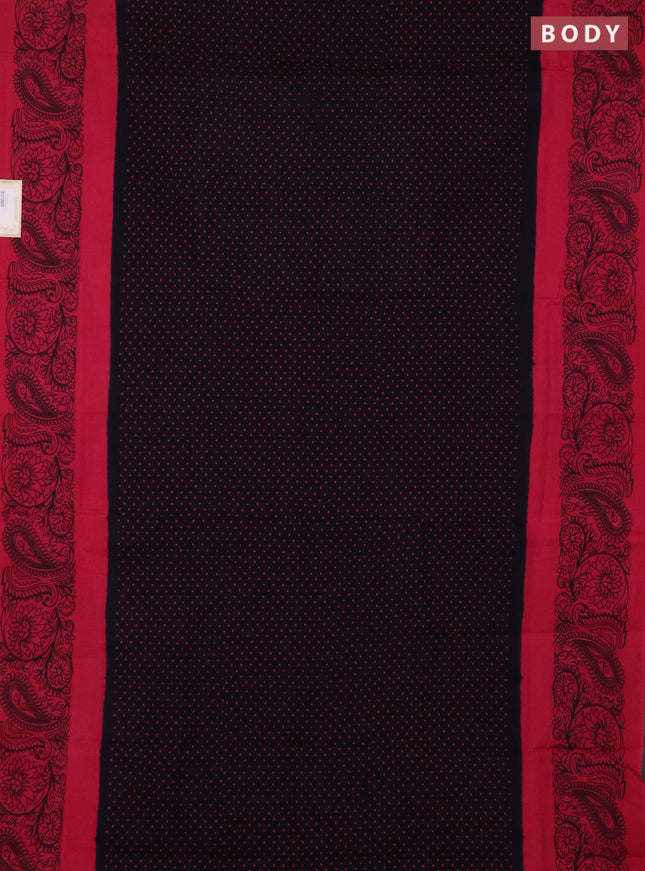 Sungudi cotton saree deep navy blue and pink with allover polka dot prints and printed border