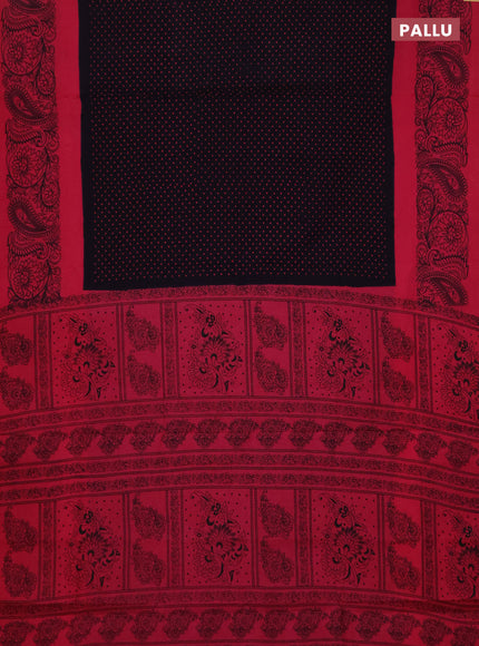 Sungudi cotton saree deep navy blue and pink with allover polka dot prints and printed border