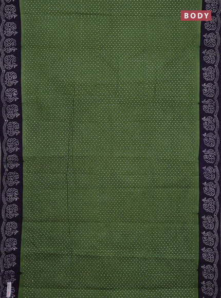 Sungudi cotton saree green shade and violet with allover polka dot prints and printed border