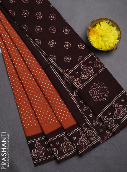 Sungudi cotton saree brown and coffee brown with allover polka dot prints and printed border
