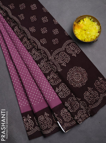 Sungudi cotton saree mauve pink and wine with allover polka dot prints and printed border