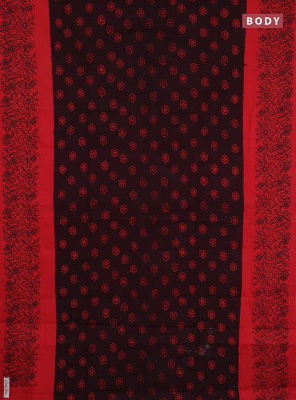Sungudi cotton saree coffee brown and red with allover batik butta prints and printed border