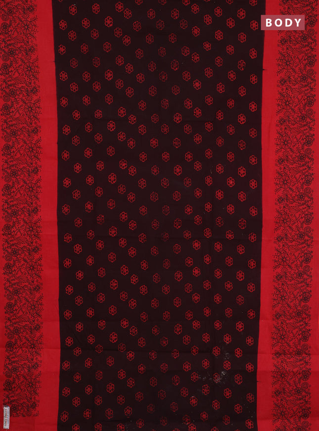 Sungudi cotton saree coffee brown and red with allover batik butta prints and printed border