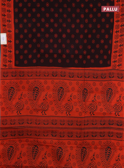 Sungudi cotton saree coffee brown and orange with allover batik butta prints and printed border