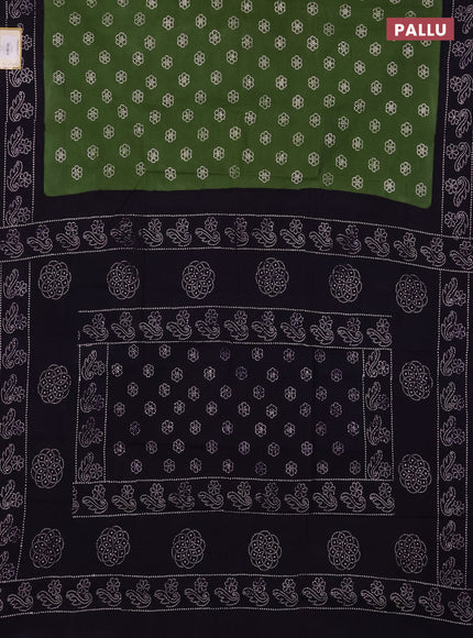 Sungudi cotton saree green and violet with allover batik butta prints and printed border
