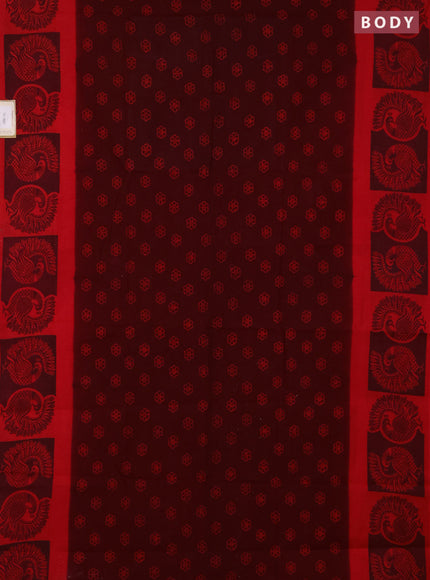 Sungudi cotton saree maroon and red with allover batik butta prints and printed border