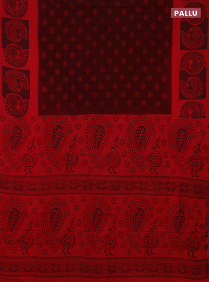 Sungudi cotton saree maroon and red with allover batik butta prints and printed border