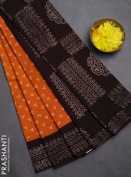 Sungudi cotton saree dark mustard and wine shade with allover batik butta prints and printed border