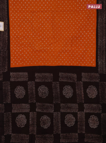 Sungudi cotton saree dark mustard and wine shade with allover batik butta prints and printed border