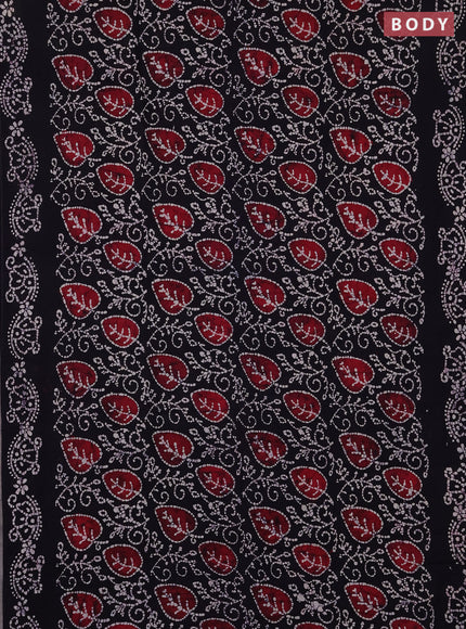 Sungudi cotton saree navy blue with allover batik prints and printed border