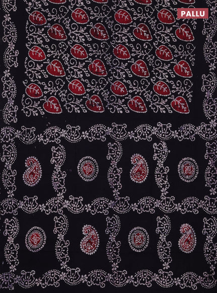 Sungudi cotton saree navy blue with allover batik prints and printed border