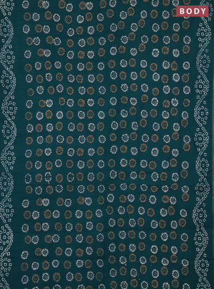 Sungudi cotton saree teal green with batik butta prints and printed border