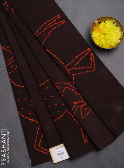Sungudi cotton saree coffee brown with batik butta prints in borderless style