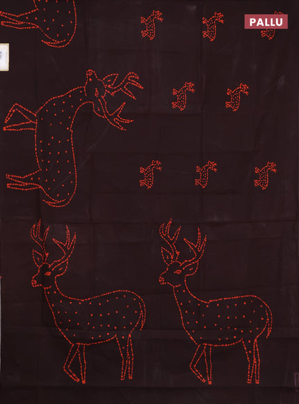 Sungudi cotton saree coffee brown with batik butta prints in borderless style