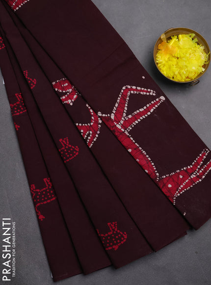 Sungudi cotton saree wine shade with batik butta prints in borderless style