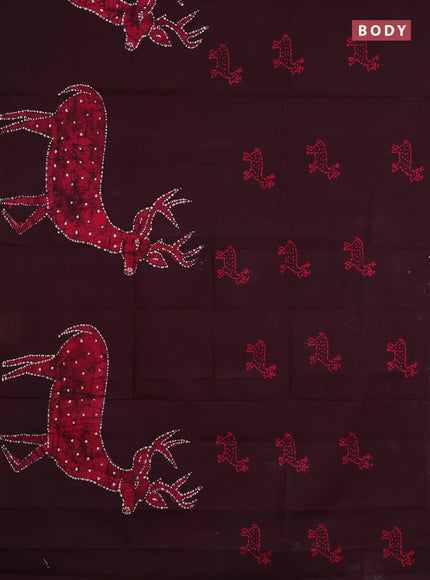 Sungudi cotton saree wine shade with batik butta prints in borderless style