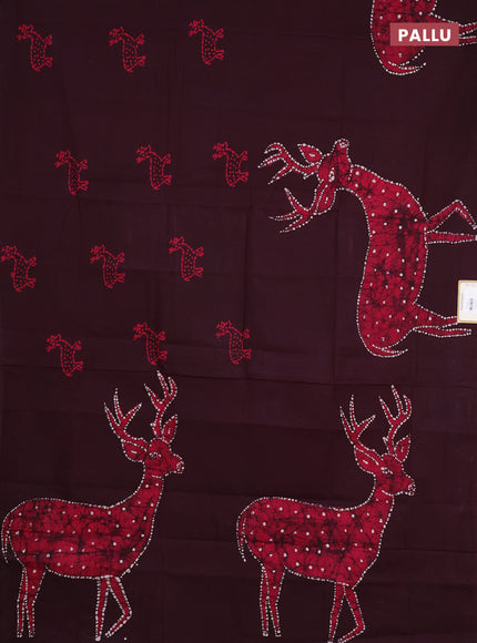 Sungudi cotton saree wine shade with batik butta prints in borderless style