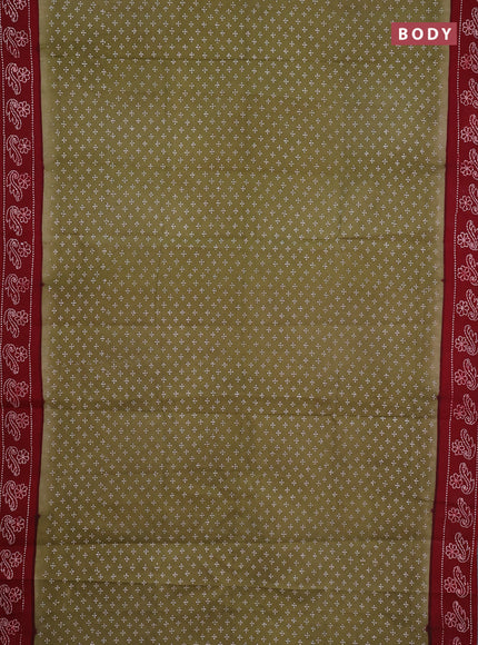 Sungudi cotton saree elaichi green and maroon with allover batik butta prints and printed border