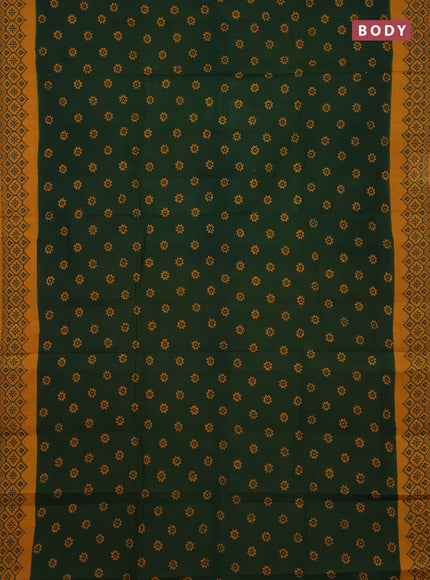 Sungudi cotton saree green and mustard yellow with allover batik butta prints and printed border