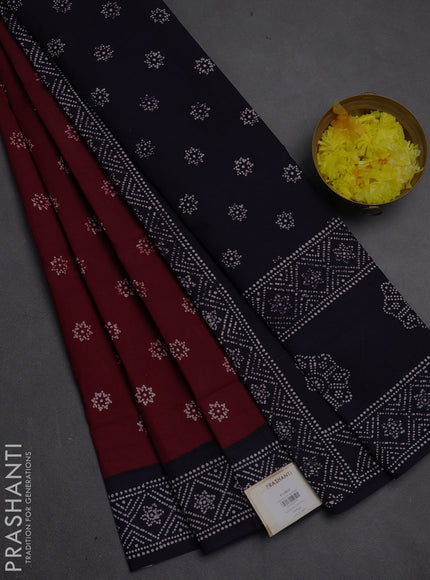 Sungudi cotton saree maroon and violet with allover batik butta prints and printed border