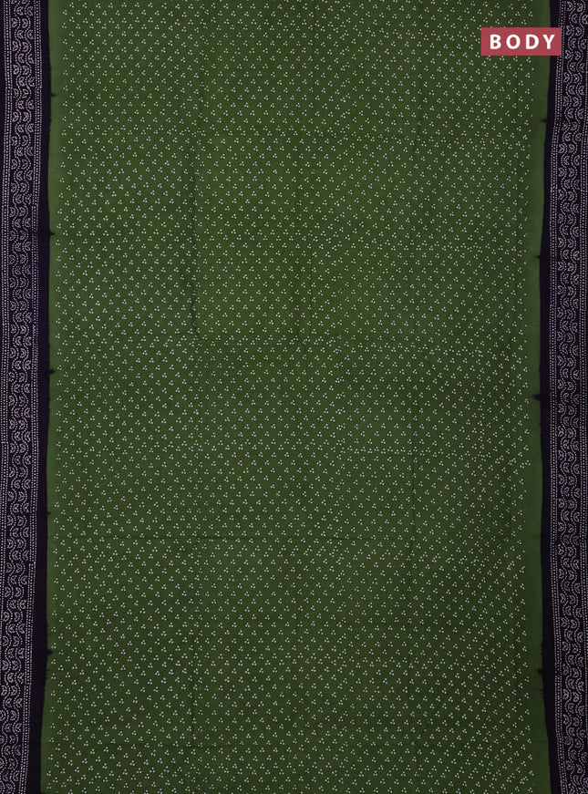 Sungudi cotton saree green and violet with allover batik butta prints and printed border