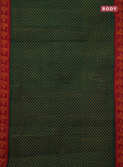 Sungudi cotton saree green and maroon with allover batik butta prints and printed border