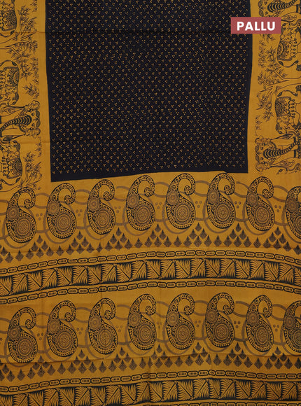 Sungudi cotton saree black and mustard yellow with allover batik butta prints and printed border
