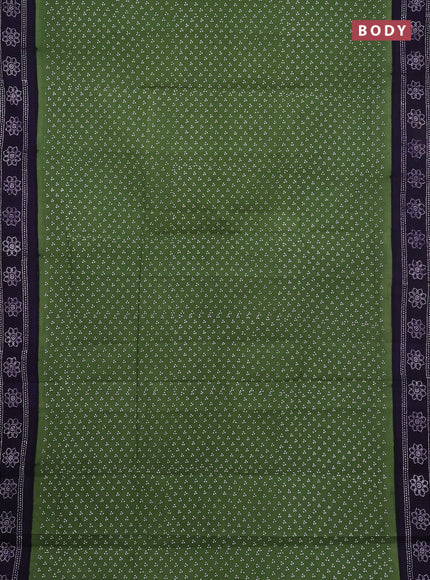 Sungudi cotton saree green and violet with allover batik butta prints and printed border