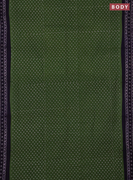 Sungudi cotton saree green and violet with allover batik butta prints and printed border