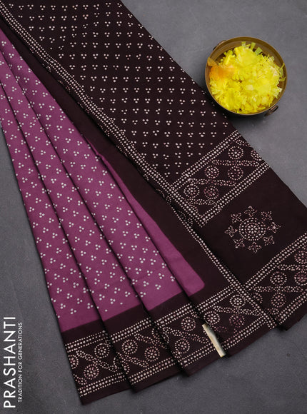 Sungudi cotton saree mauve pink and wine with allover batik butta prints and printed border