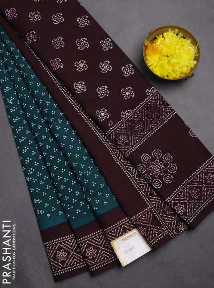 Sungudi cotton saree teal green and wine with allover batik butta prints and printed border