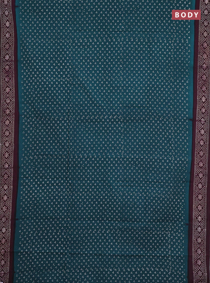 Sungudi cotton saree teal green and wine with allover batik butta prints and printed border