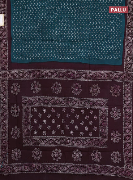 Sungudi cotton saree teal green and wine with allover batik butta prints and printed border