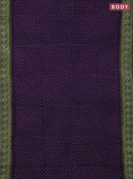Sungudi cotton saree purple and green with allover batik butta prints and printed border