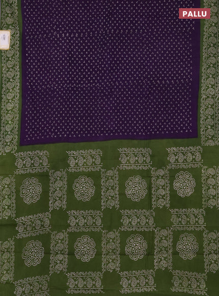Sungudi cotton saree purple and green with allover batik butta prints and printed border