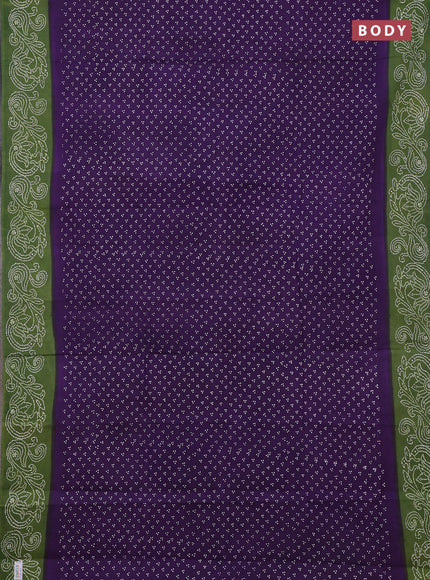 Sungudi cotton saree purple and green with allover batik butta prints and printed border