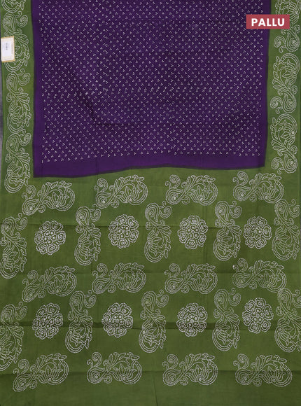 Sungudi cotton saree purple and green with allover batik butta prints and printed border