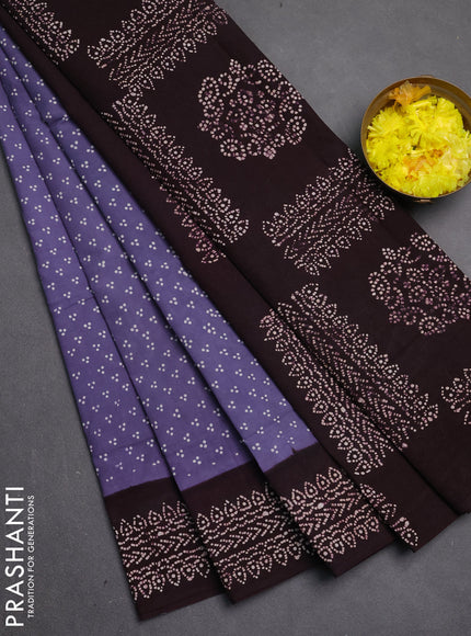 Sungudi cotton saree light pastel purpel and coffee brown with allover batik butta prints and printed border