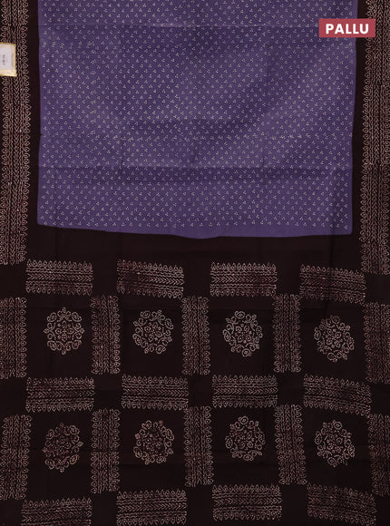 Sungudi cotton saree light pastel purpel and coffee brown with allover batik butta prints and printed border