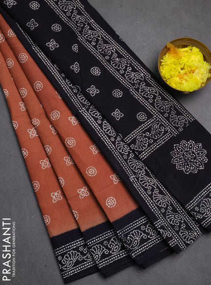 Sungudi cotton saree brown and black with allover batik butta prints and printed border