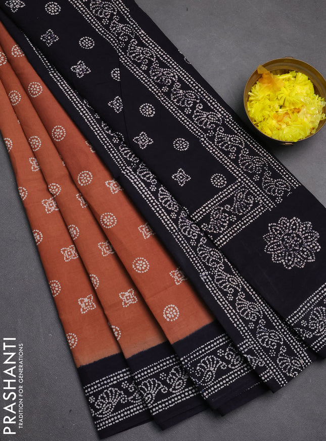 Sungudi cotton saree brown and black with allover batik butta prints and printed border