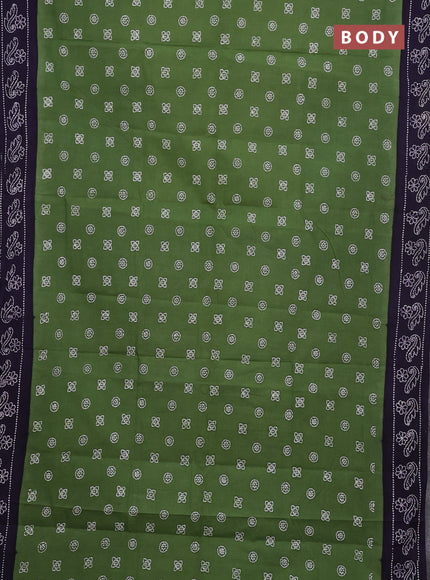 Sungudi cotton saree green and violet with allover batik butta prints and printed border
