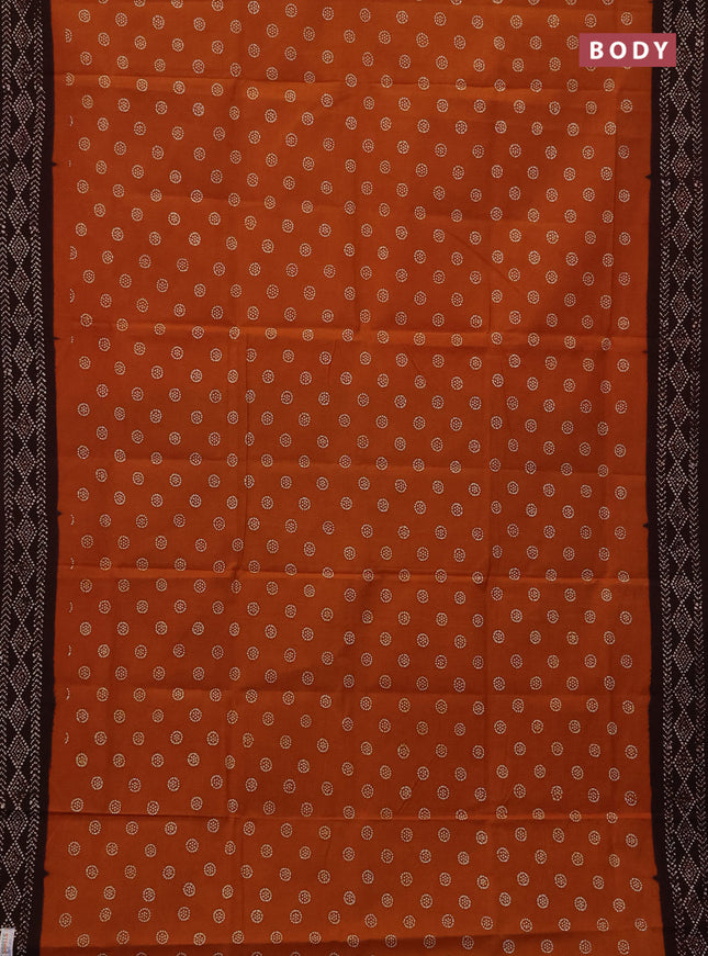 Sungudi cotton saree rust shade and coffee brown with allover batik prints and printed border