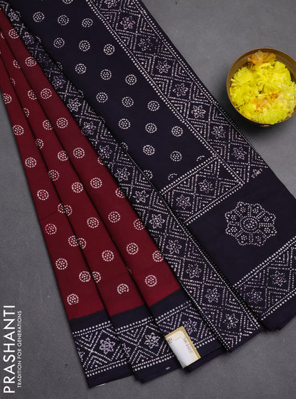 Sungudi cotton saree deep wine shade and jamun shade with allover batik prints and printed border