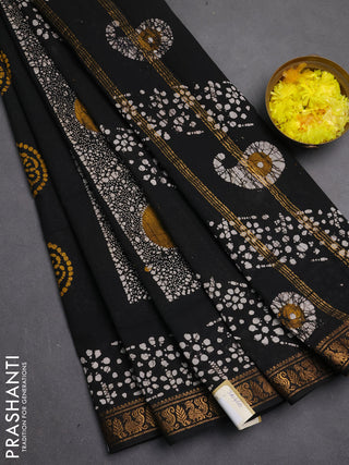 Sungudi cotton saree black with allover batik prints and zari woven border