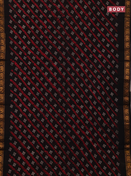 Sungudi cotton saree black with allover batik butta prints and zari woven border