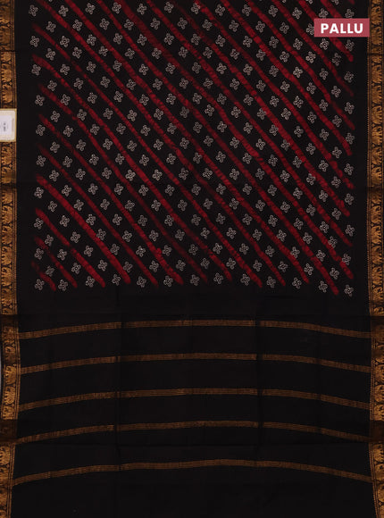 Sungudi cotton saree black with allover batik butta prints and zari woven border