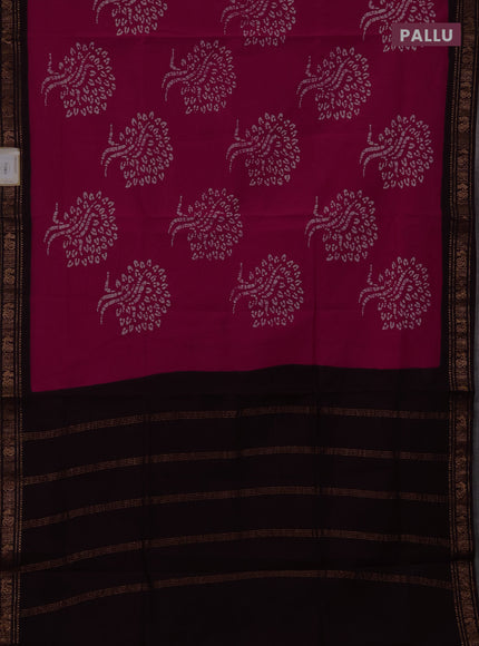Sungudi cotton saree pink and coffee brown with allover batik butta prints and zari woven border