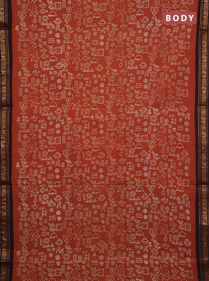Sungudi cotton saree brown and coffee brown with allover batik prints and zari woven border